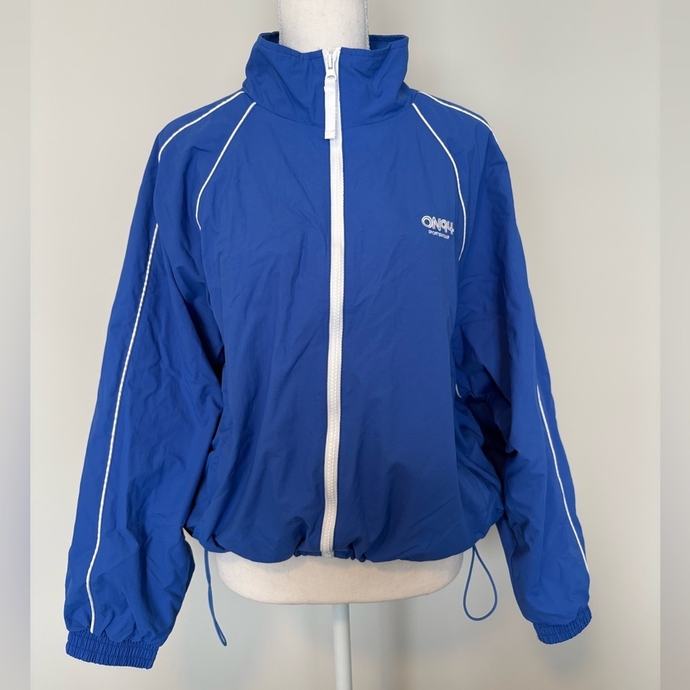 Old Navy Blue Nylon Windbreaker Jacket Cinch Waist XL - Picture 2 of 12